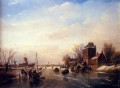 Patinadores en un barco por el río congelado Jan Jacob Coenraad Spohler